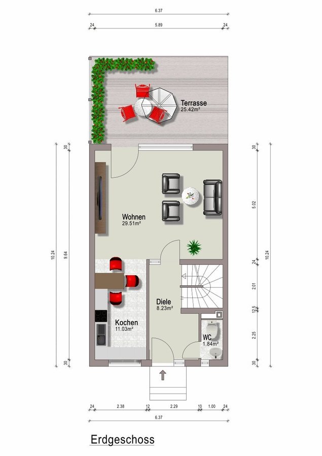 Grundriss EG Reihenmittelhaus Bensheim