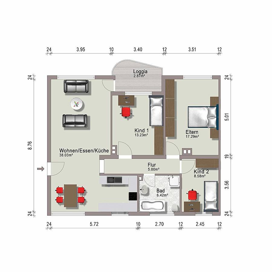 Grundriss Erdgeschosswohnung Darmstadt