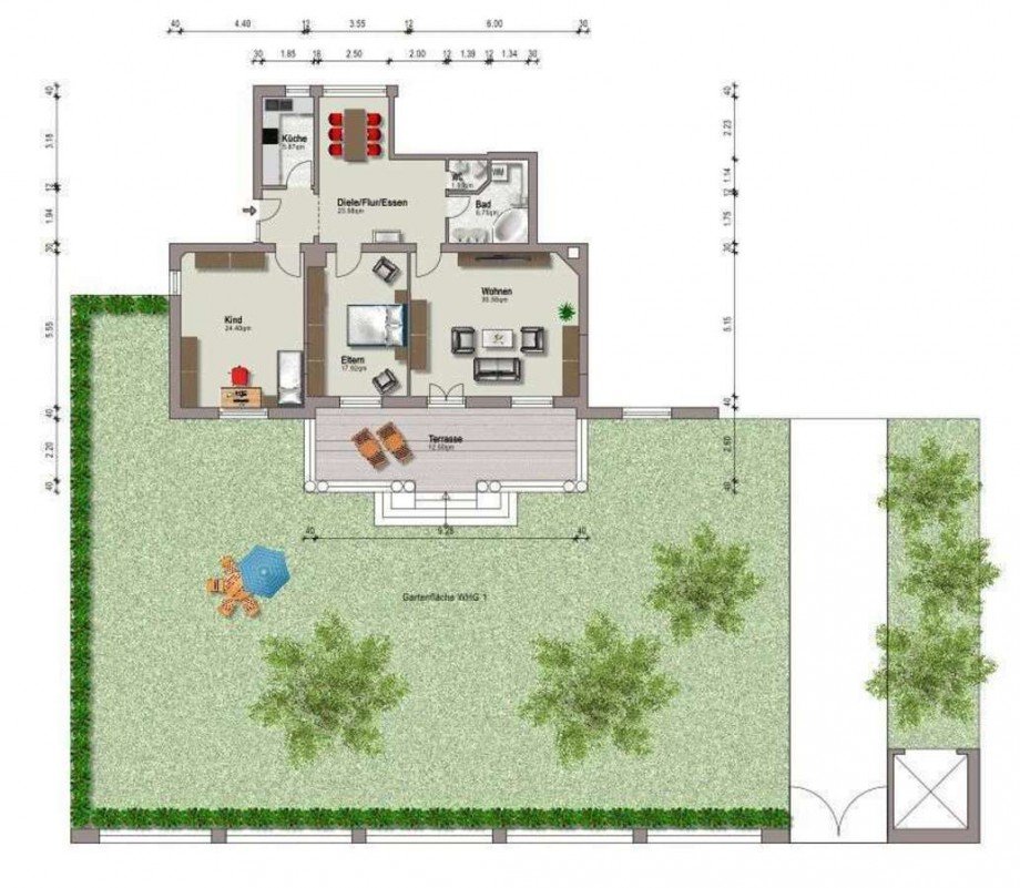 Grundriss mit Garten Erdgeschosswohnung Darmstadt