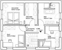 Grundriss OG Freistehendes A+ Energiesparhaus mit groer Terrasse, ohne Gartenanteil