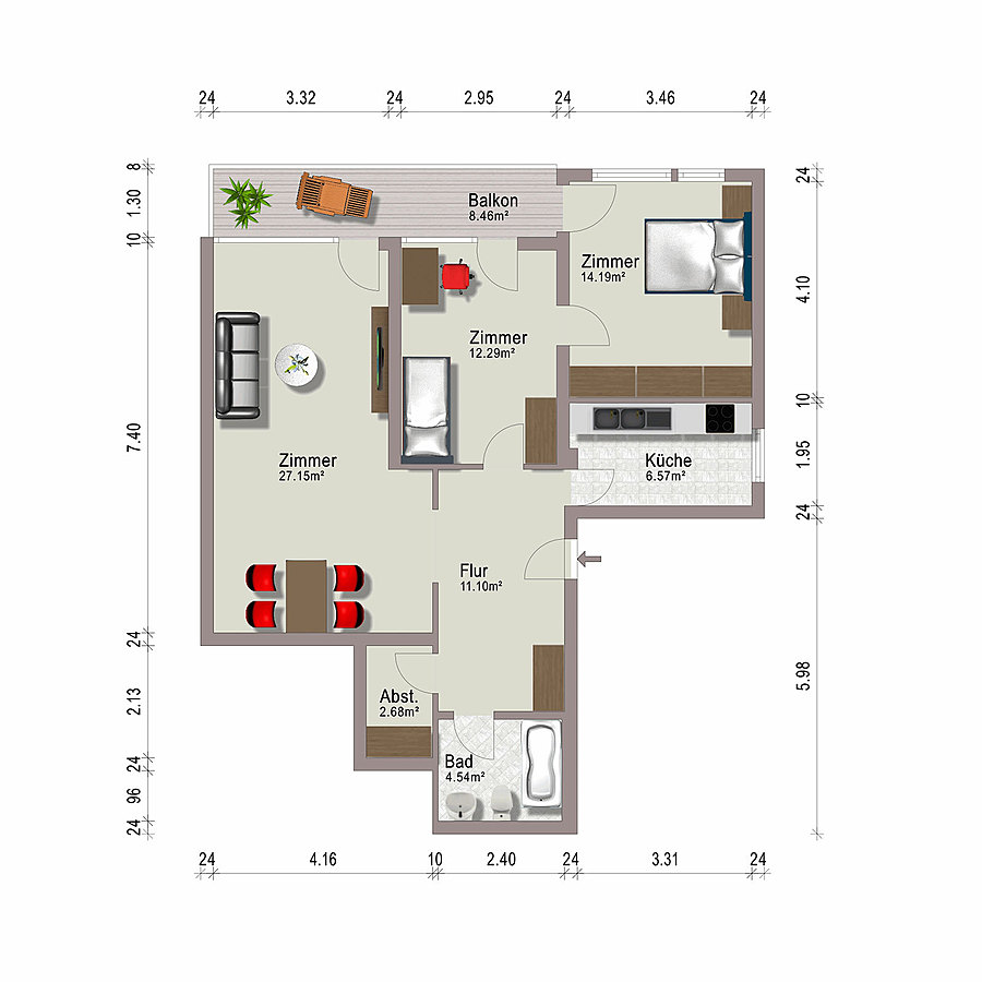 Grundriss Dachgeschosswohnung Neu-Isenburg