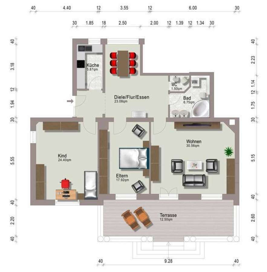 Grundriss Erdgeschosswohnung Darmstadt