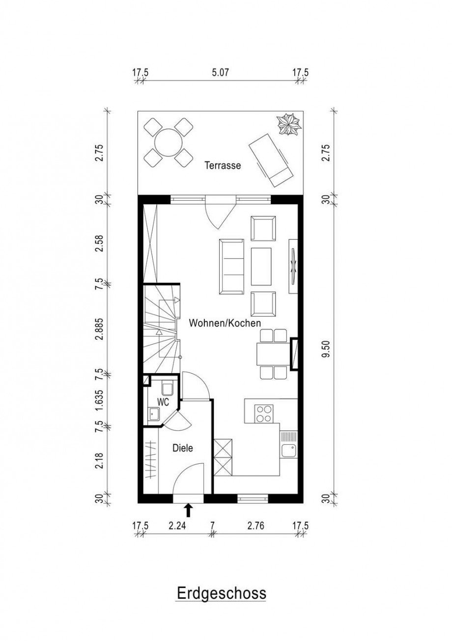 Grundriss EG Reihenmittelhaus Hattersheim am Main