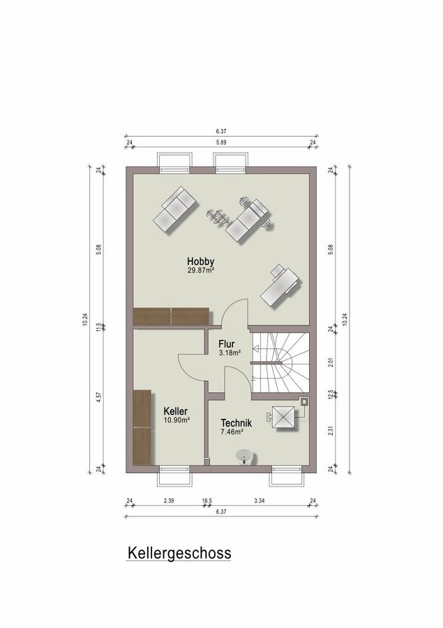 Grundriss KG Reihenmittelhaus Bensheim