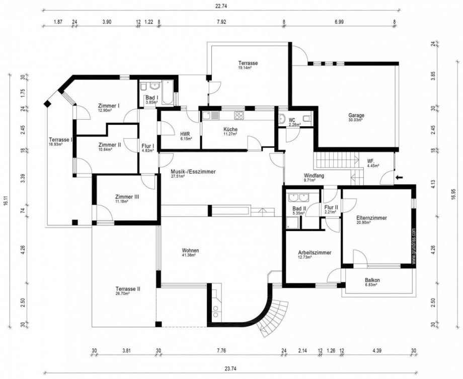 Grundriss EG Villa Mhltal